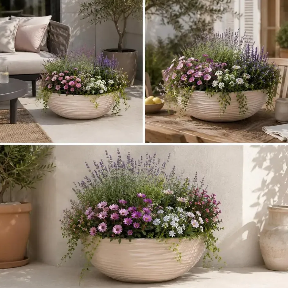 Pro Garden plantenpot schaal - kunststof - beige - D51 cm