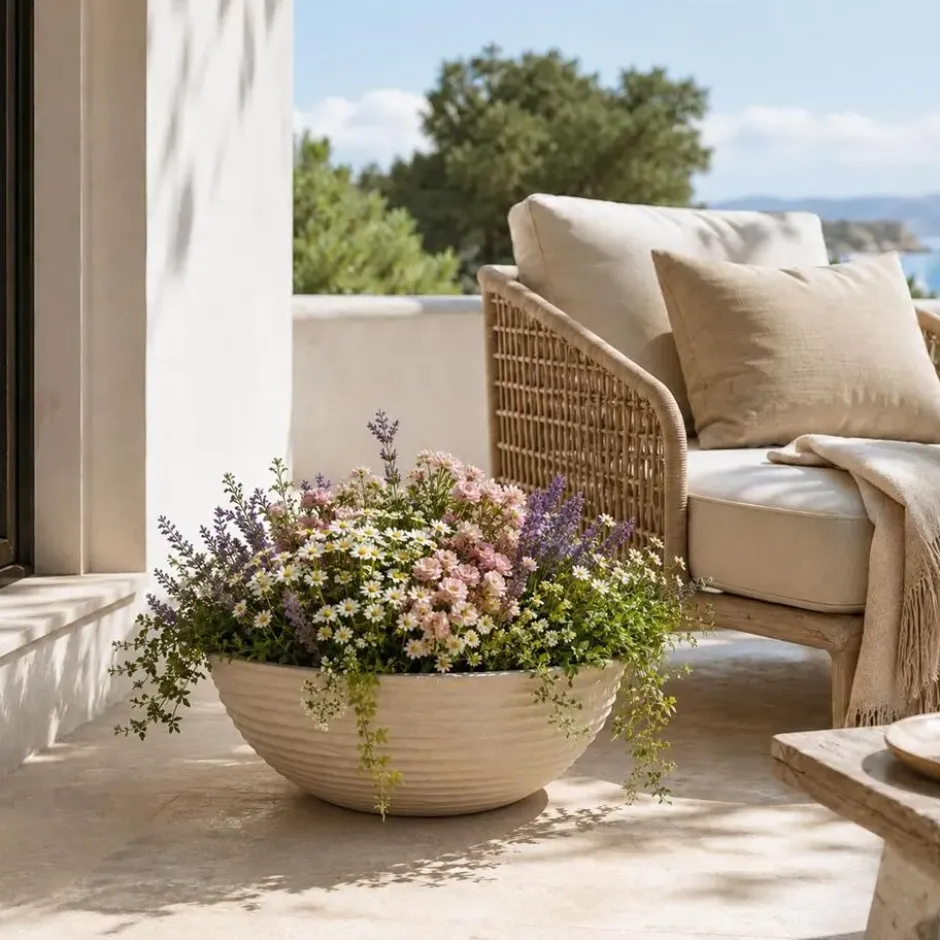Pro Garden plantenpot schaal - kunststof - beige - D51 cm