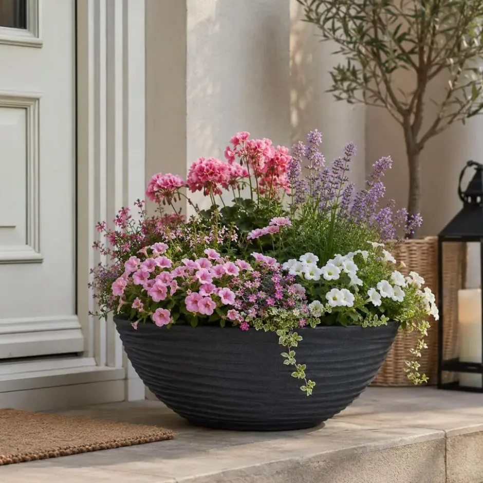 Pro Garden plantenpot schaal - kunststof - antraciet - D51 cm
