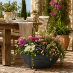 Pro Garden plantenpot schaal - kunststof - antraciet - D51 cm