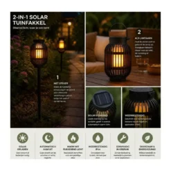 Pro Garden Prikspotje - 3 in 1 - vlameffect - solar - 23 cm