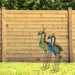 Pro garden Tuin/huis vogel beeld - Metaal - Pauw - 12 x 80 cm