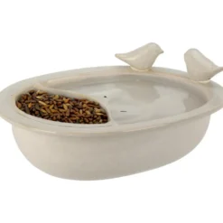 Pro Garden Vogelbad/voederschaal - wit - keramiek -D20 x H8 cm