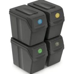 Prosperplast Afvalscheidingprullenbakken - 4x 20 liter - grijs