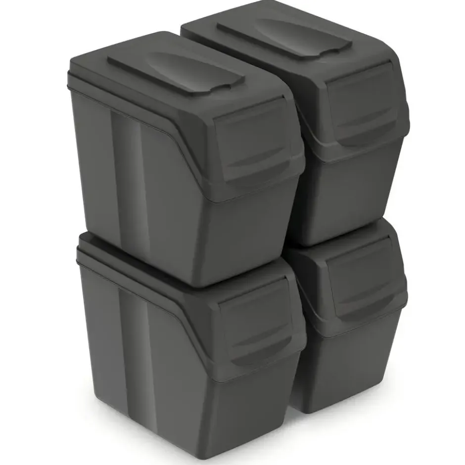 Prosperplast Afvalscheidingprullenbakken - 4x 20 liter - grijs