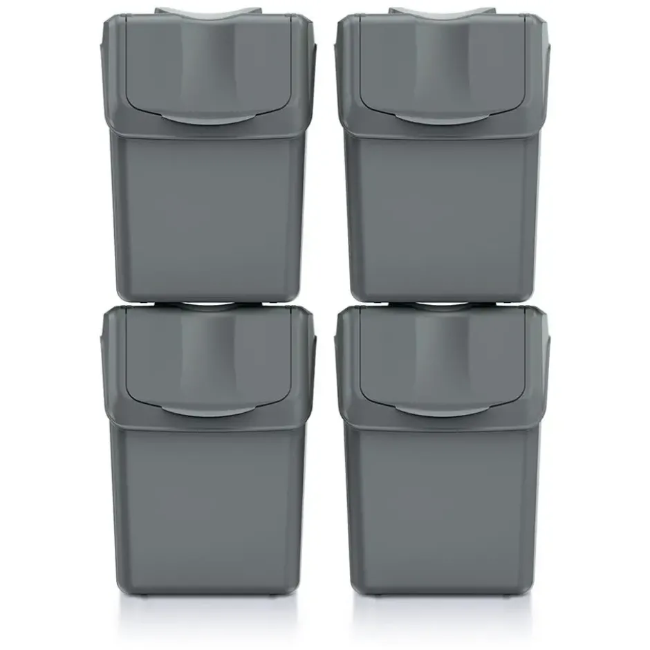 Prosperplast Afvalscheidingprullenbakken - 4x 20 liter - grijs