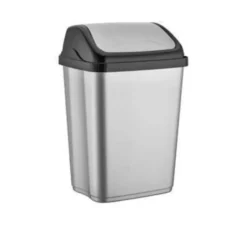 Prullenbak - zilver met zwart - kunststof - 16 l