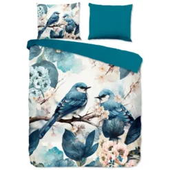 Pure Blauwe Vogels Dekbedovertrek Blauw-Lits-jumeaux (240 x 200/220 cm)