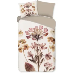 Pure dekbedovertrek bloemen - 1 persoons 140x200/220 cm - Zand - Microvezel