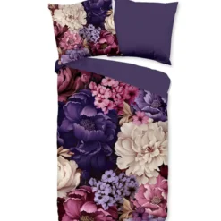 Pure dekbedovertrek bloemen - 2 persoons 200x200/220 cm - Paars - Microvezel