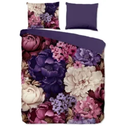 Pure dekbedovertrek bloemen - 2 persoons 200x200/220 cm - Paars - Microvezel