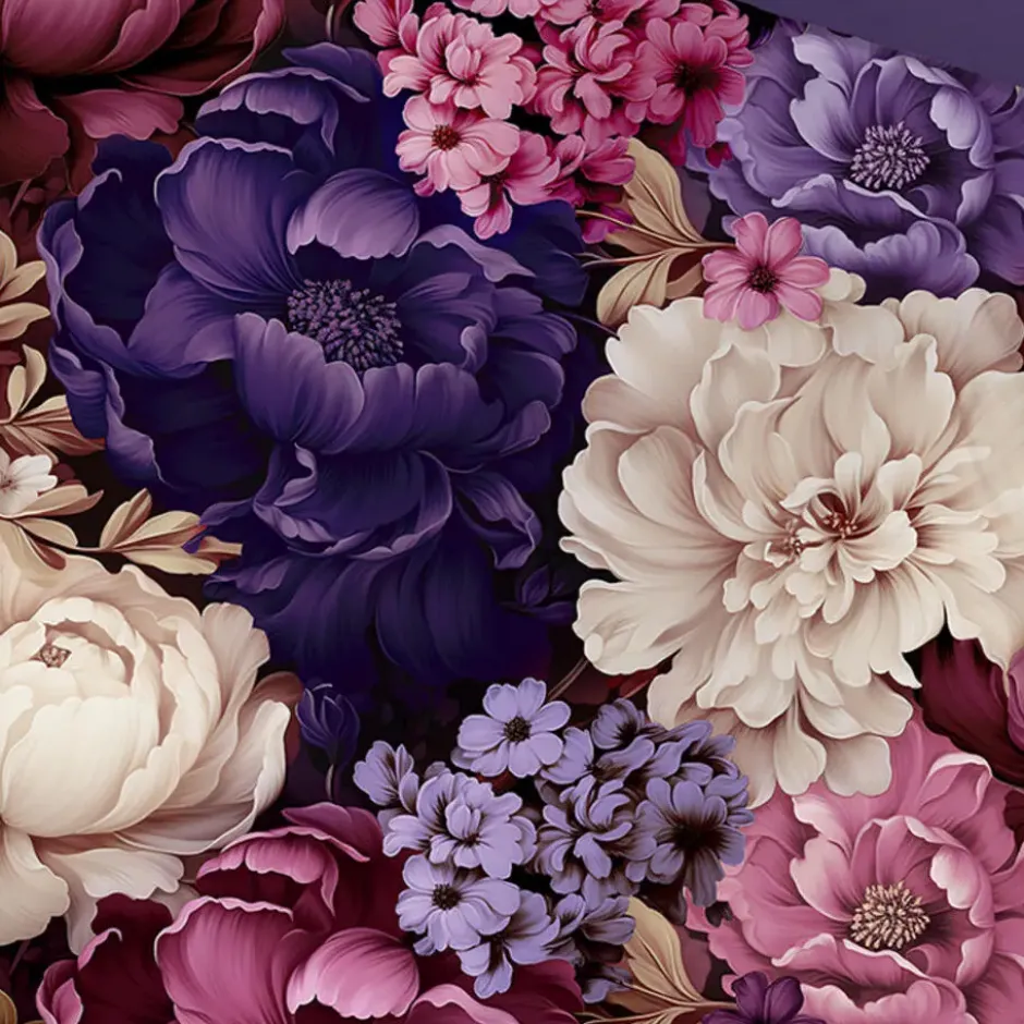 Pure dekbedovertrek bloemen - Lits jumeaux 240x200/220 cm - Paars - Microvezel