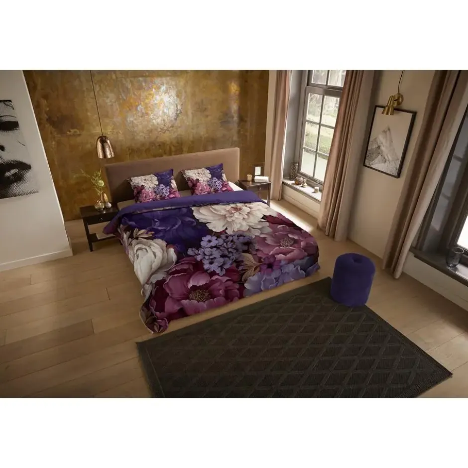Pure dekbedovertrek bloemen - Lits jumeaux 240x200/220 cm - Paars - Microvezel