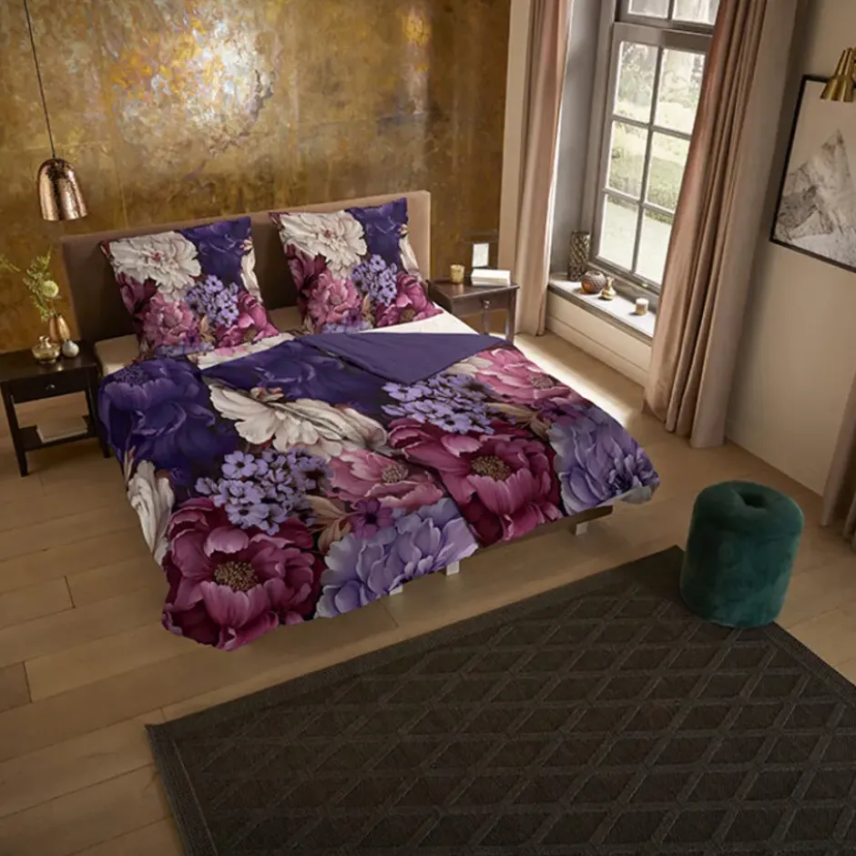 Pure dekbedovertrek bloemen - Lits jumeaux 240x200/220 cm - Paars - Microvezel