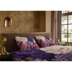 Pure dekbedovertrek bloemen - Lits jumeaux 240x200/220 cm - Paars - Microvezel