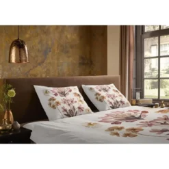 Pure dekbedovertrek bloemen - Lits jumeaux 240x200/220 cm - Zand - Microvezel