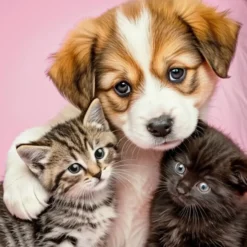 Pure dekbedovertrek hond en poes - 1 persoons 140x200/220 cm - Roze - Microvezel