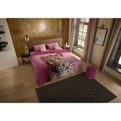 Pure dekbedovertrek panter - Lits jumeaux 240x200/220 cm - Roze - Microvezel