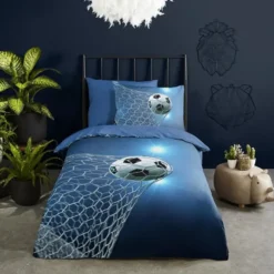 Pure dekbedovertrek voetbal - 1 persoons 140x200/220 cm - Blauw - Microvezel