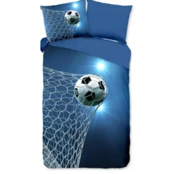 Pure dekbedovertrek voetbal - 1 persoons 140x200/220 cm - Blauw - Microvezel