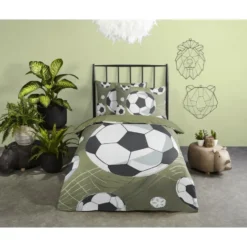 Pure dekbedovertrek voetballen - 1 persoons 140x200/220 cm - Groen - Microvezel