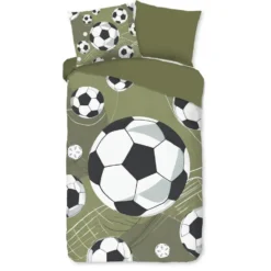 Pure dekbedovertrek voetballen - 1 persoons 140x200/220 cm - Groen - Microvezel