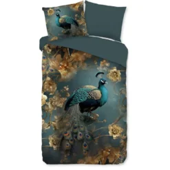 Pure Pauwen Dekbedovertrek Petrol-1-persoons (140 x 200/220 cm)