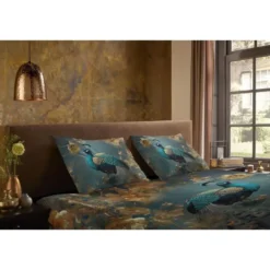 Pure Pauwen Dekbedovertrek Petrol-1-persoons (140 x 200/220 cm)