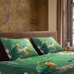 Pure Tropische Vogels Dekbedovertrek Groen-2-persoons (200 x 200/220 cm)