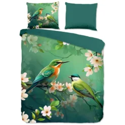 Pure Tropische Vogels Dekbedovertrek Groen-2-persoons (200 x 200/220 cm)