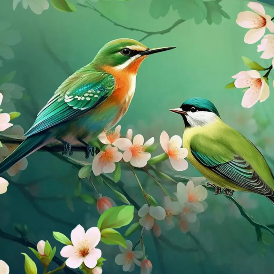 Pure Tropische Vogels Dekbedovertrek Groen-2-persoons (200 x 200/220 cm)