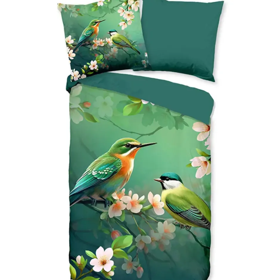 Pure Tropische Vogels Dekbedovertrek Groen-2-persoons (200 x 200/220 cm)