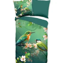 Pure Tropische Vogels Dekbedovertrek Groen-Lits-jumeaux (240 x 200/220 cm)