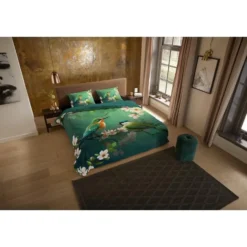 Pure Tropische Vogels Dekbedovertrek Groen-Lits-jumeaux (240 x 200/220 cm)