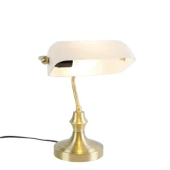 Qazqa bureaulamp banker goudkleurig e27