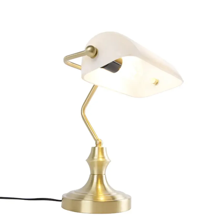 Qazqa bureaulamp banker goudkleurig e27