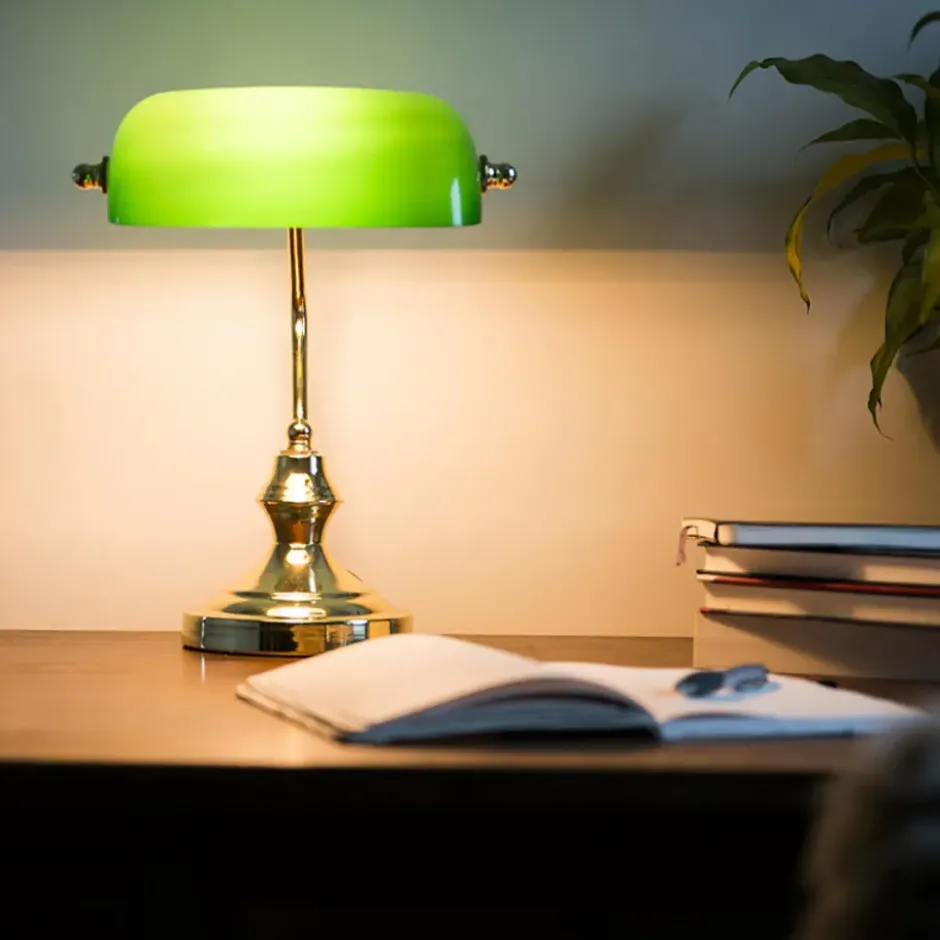 Qazqa bureaulamp banker groen e27