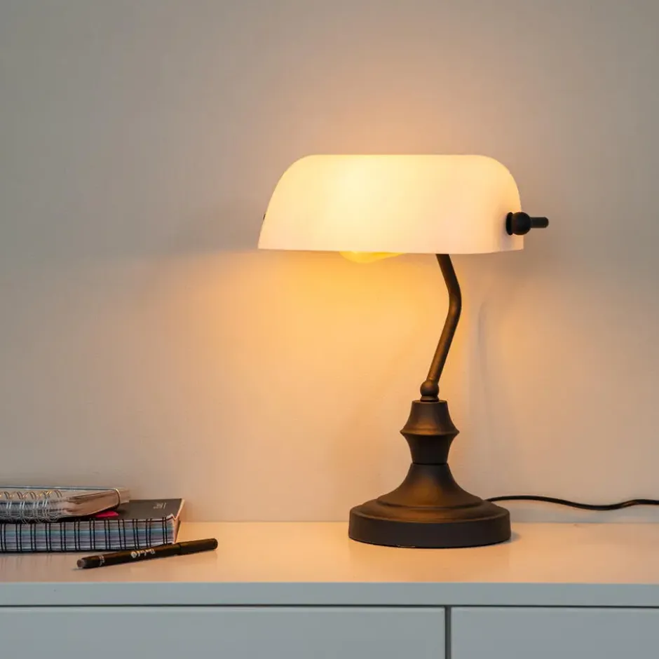 Qazqa bureaulamp banker wit e27