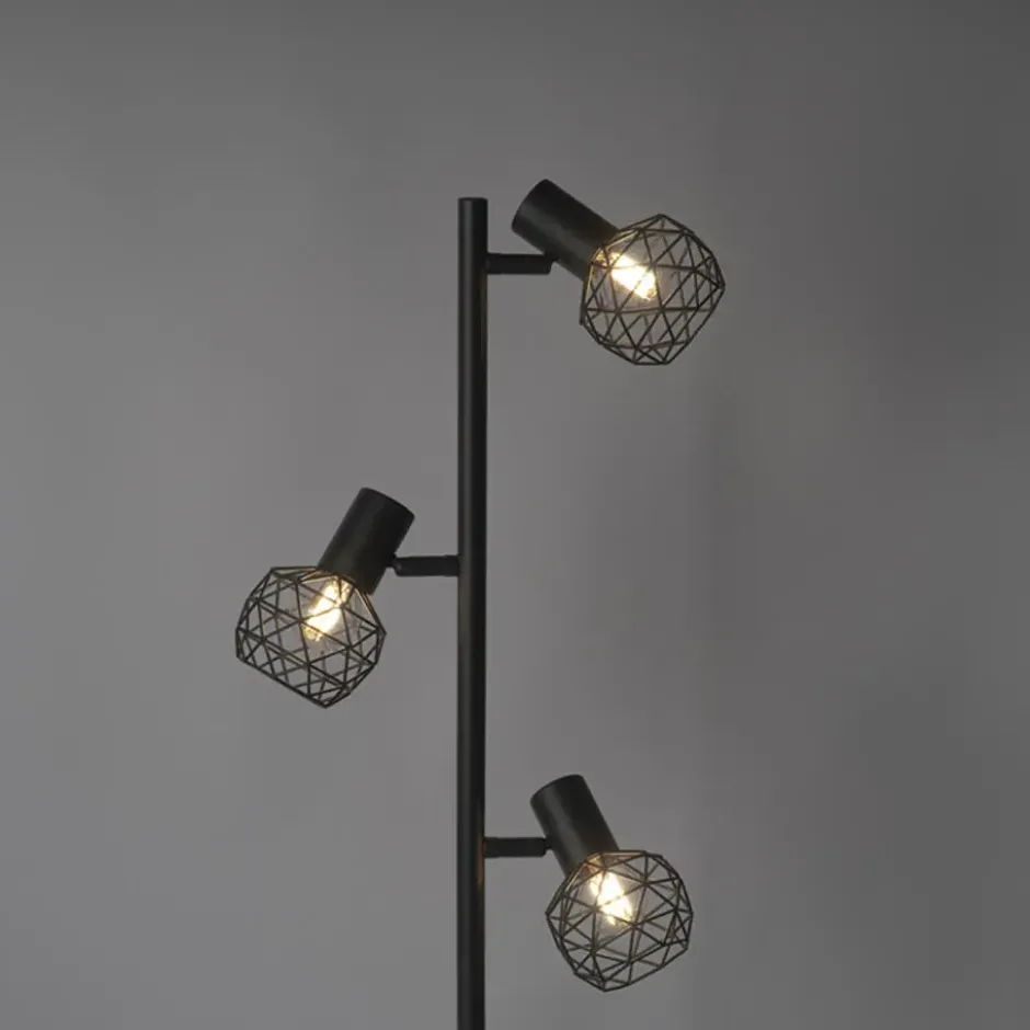 QAZQA Design vloerlamp zwart 3-lichts verstelbaar - Mesh - Zwart