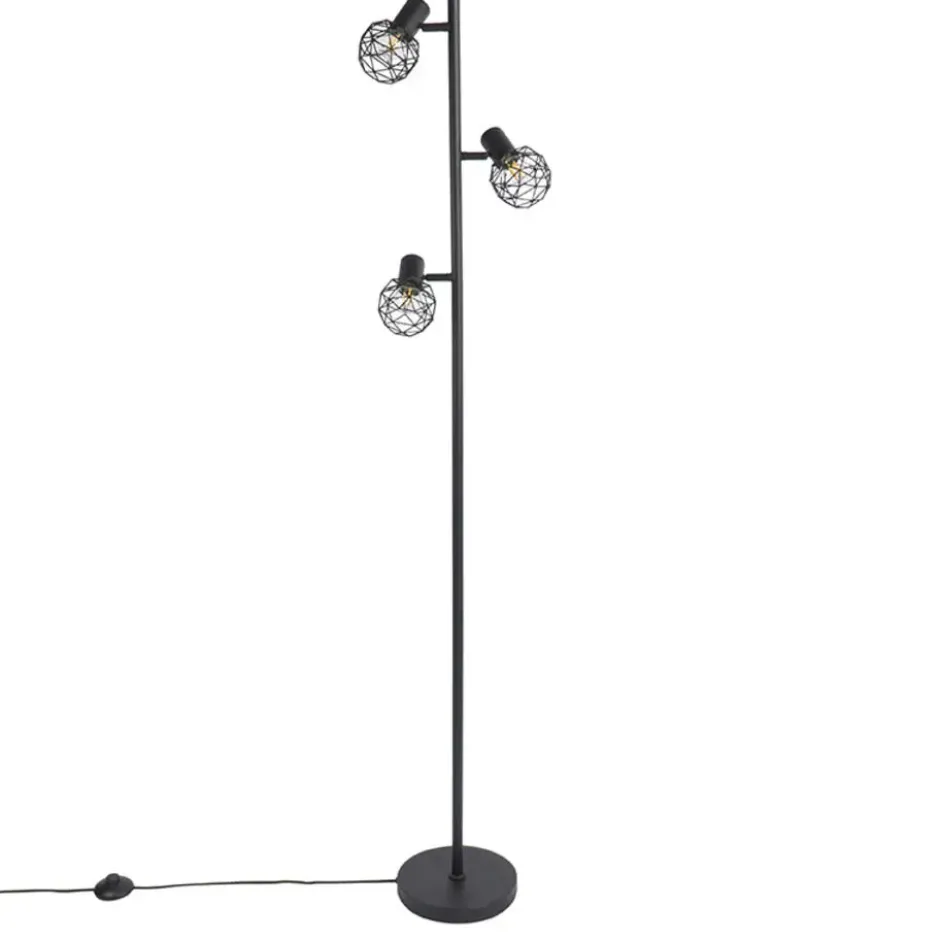 QAZQA Design vloerlamp zwart 3-lichts verstelbaar - Mesh - Zwart