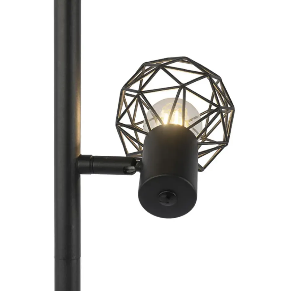 QAZQA Design vloerlamp zwart 3-lichts verstelbaar - Mesh - Zwart