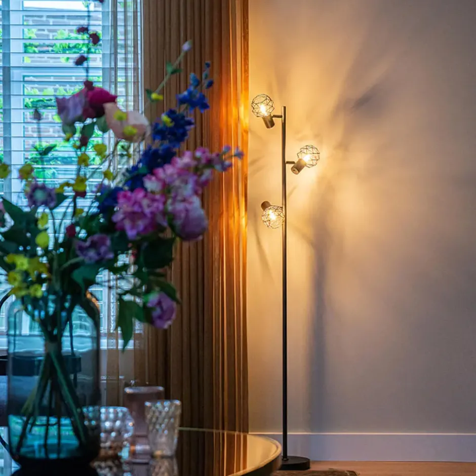 QAZQA Design vloerlamp zwart 3-lichts verstelbaar - Mesh - Zwart