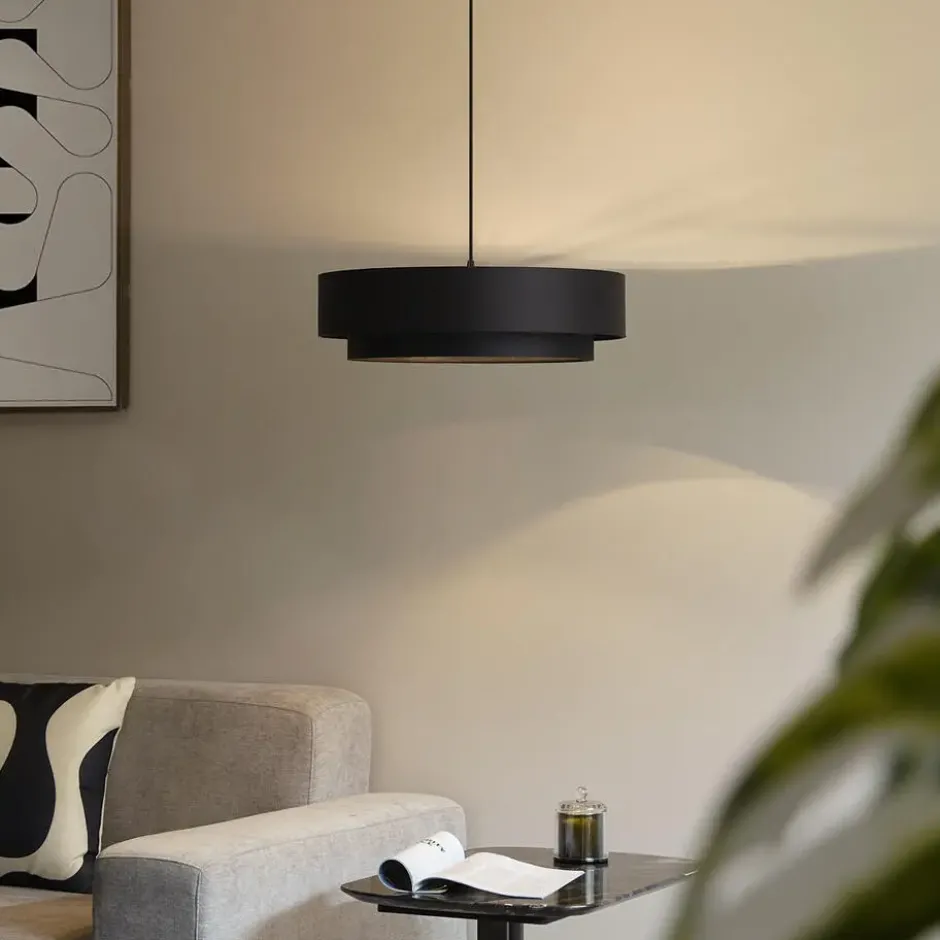 Qazqa hanglamp drum duo zwart e27