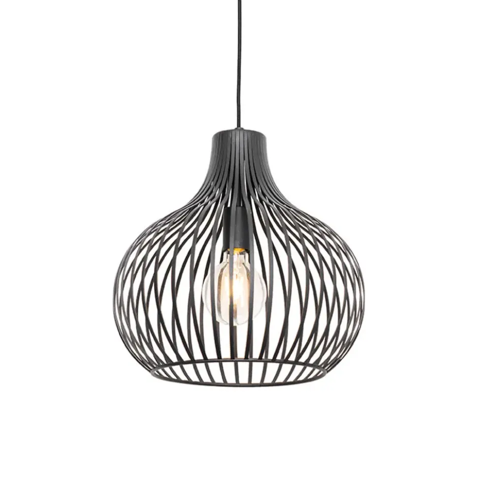 Qazqa hanglamp saffira zwart e27
