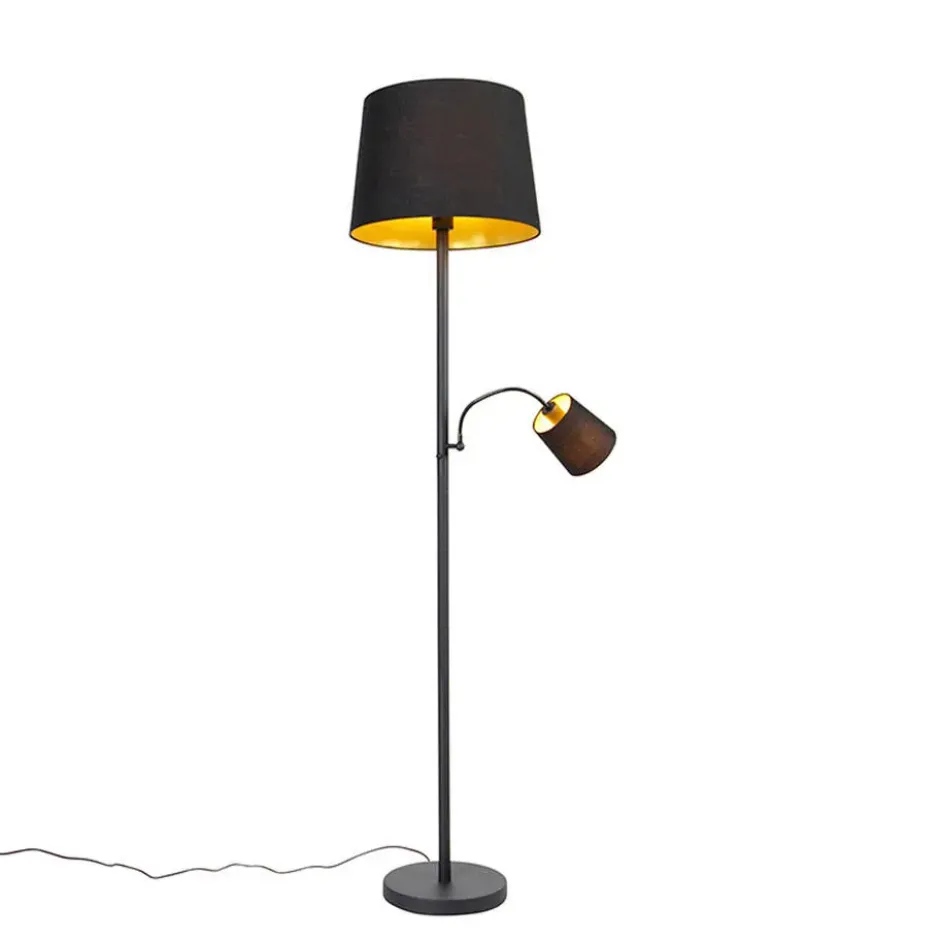 Qazqa lamp met leesarm retro zwart e27