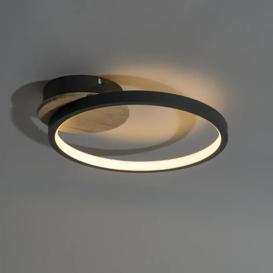 Qazqa plafondlamp alec zwart geïntegreerde led