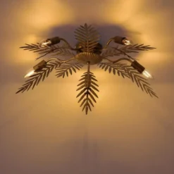 Qazqa plafondlamp met meerdere armen botanica goudkleurig e14
