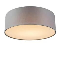 Qazqa plafondlamp van stof drum led grijs geïntegreerde led