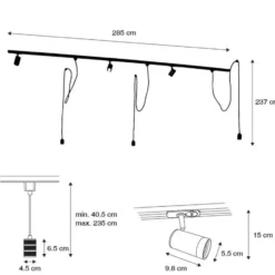 Qazqa railverlichting set iconic cavalux jeana zwart e27