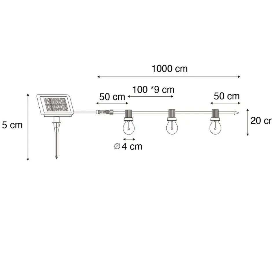 Qazqa solar lichtsnoer russell zwart geïntegreerde led